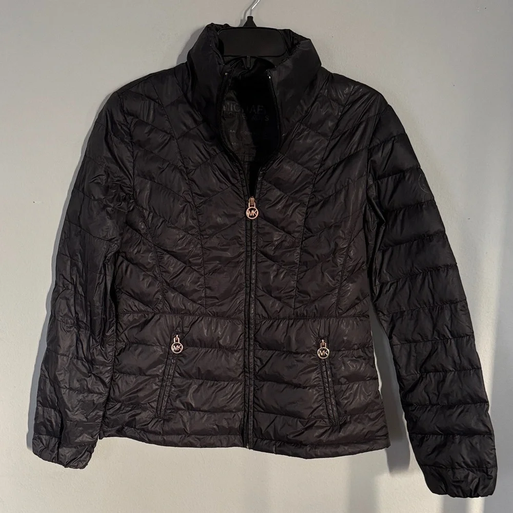 Women's Black Michael Kors Packable Down Quilted Jacket Size Small